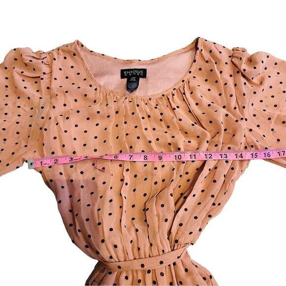 10/$25🦋 En Focus Pink & Black Polka Dot 3/4 Sleeve Belted Dress - 14W - Picture 11 of 14